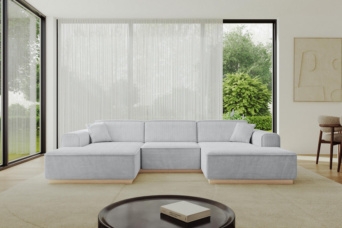 WOHNLANDSCHAFT IREA-U1 - 303x171x83 cm Grau - Hellgrau/Grau, Holzwerkstoff/Textil (303/83/171cm) - ALTDECOR