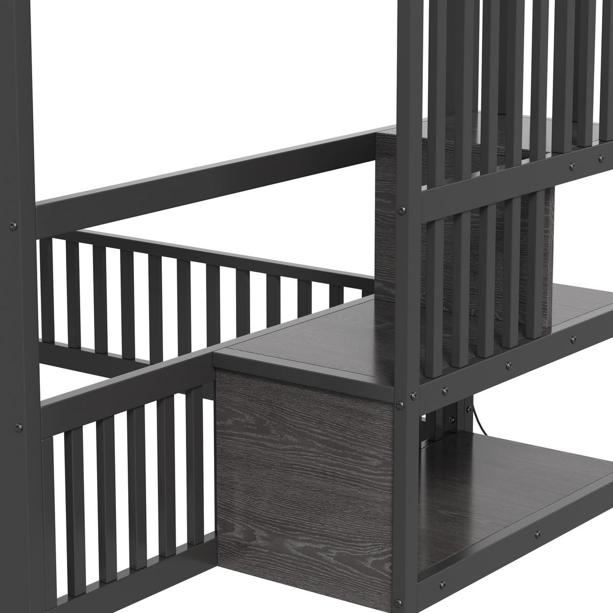ETAGENBETT 140/200 cm Schwarz mit LED und Stauraumleiter - Schwarz, Metall (140/200cm) - MIVRAY