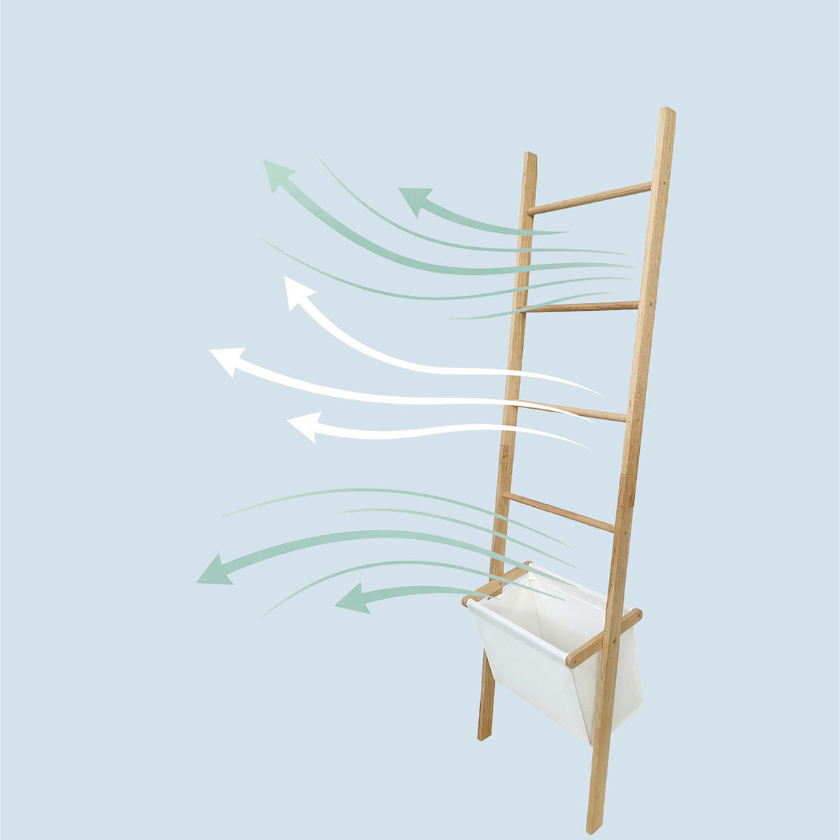 LESTEV Naravna bež za brisače s košem za perilo orehov les 4 prečke 170 cm - svetlo rjava, tekstil/les (50/170/21cm) - Relaxdays