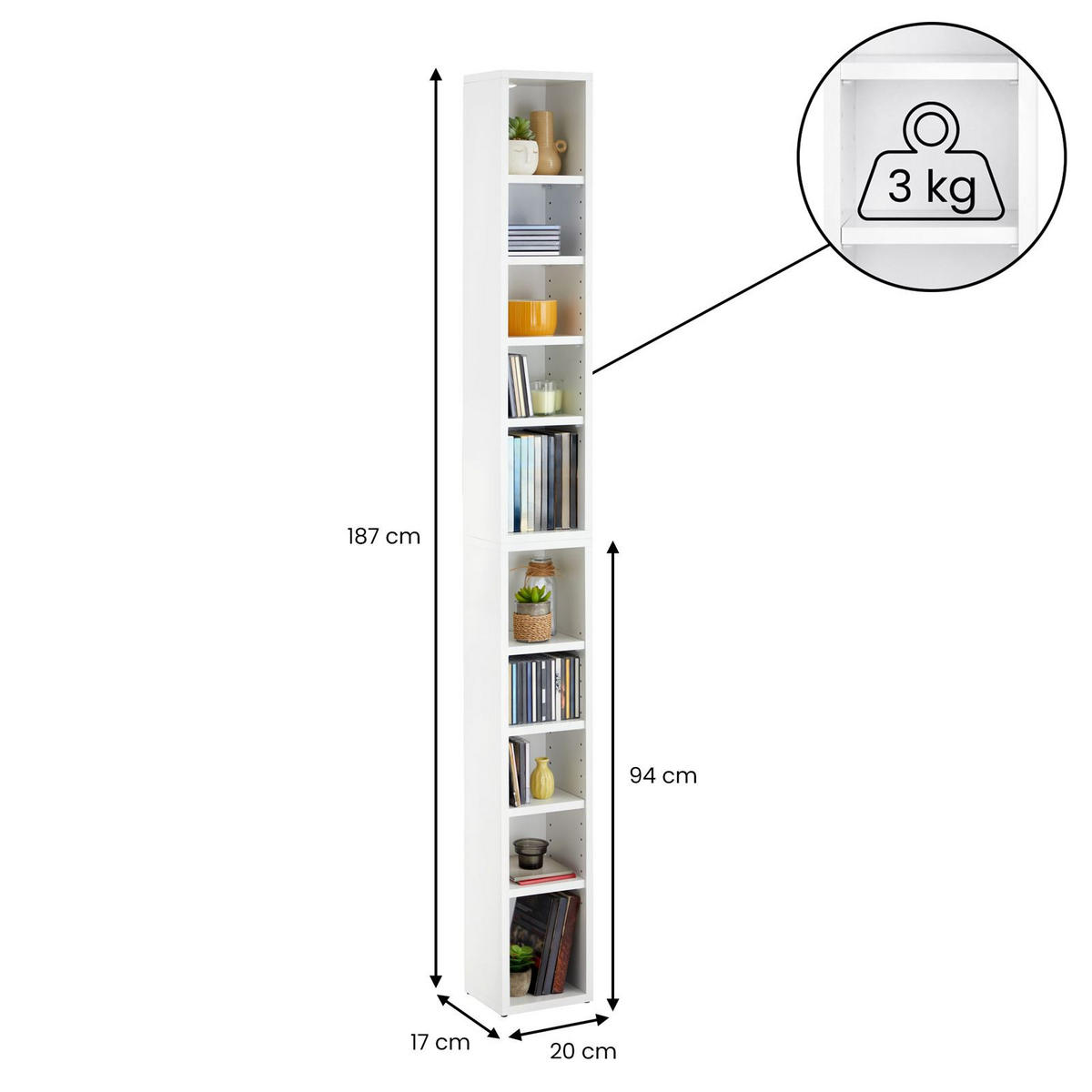 CD/DVD- REGAL CHART WEISS - Weiß, Holzwerkstoff (20/186/17cm) - CARO-Möbel