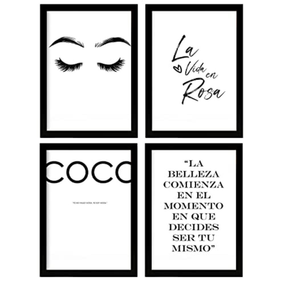 POSTER Set mit 4 Coco TypografieStil A3 Schwarzer Rahmen - Schwarz, Papier (29.7/3cm) - Nacnic