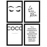POSTER Set mit 4 Coco TypografieStil A3 Schwarzer Rahmen - Schwarz, Papier (29.7/3cm) - Nacnic