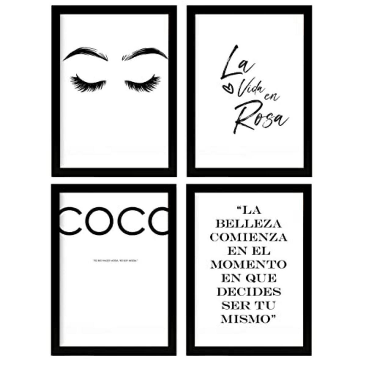 POSTER Set mit 4 Coco TypografieStil A3 Schwarzer Rahmen - Schwarz, Papier (29.7/3cm) - Nacnic