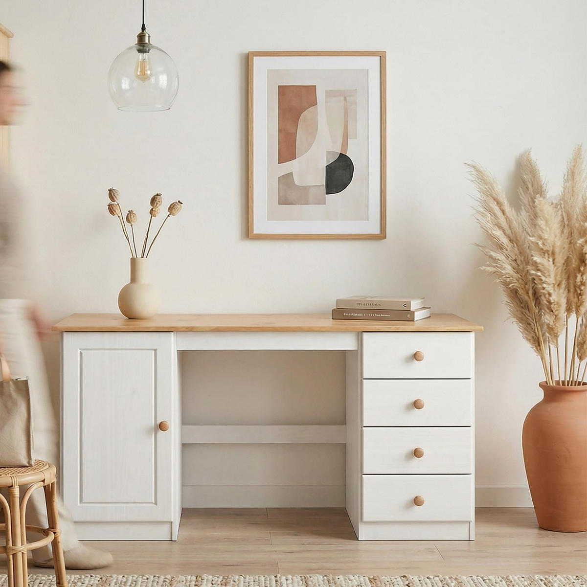 SCHREIBTISCH MANAGER - Eichefarben/Weiß, Holz (54/145/73cm) - IDIMEX