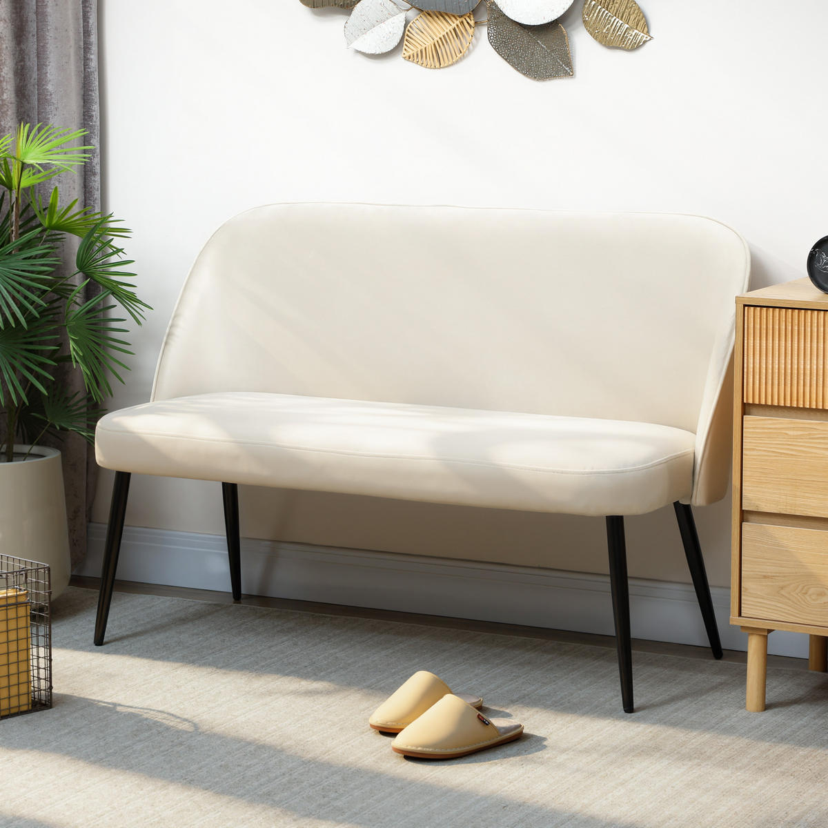 SOFA 2-Sitzer kleine Couch 127 cm mit Samtoptik, geschwungene Rückenlehne Beige - Beige/Schwarz, Textil/Metall (63/84.5/127cm) - HOMCOM