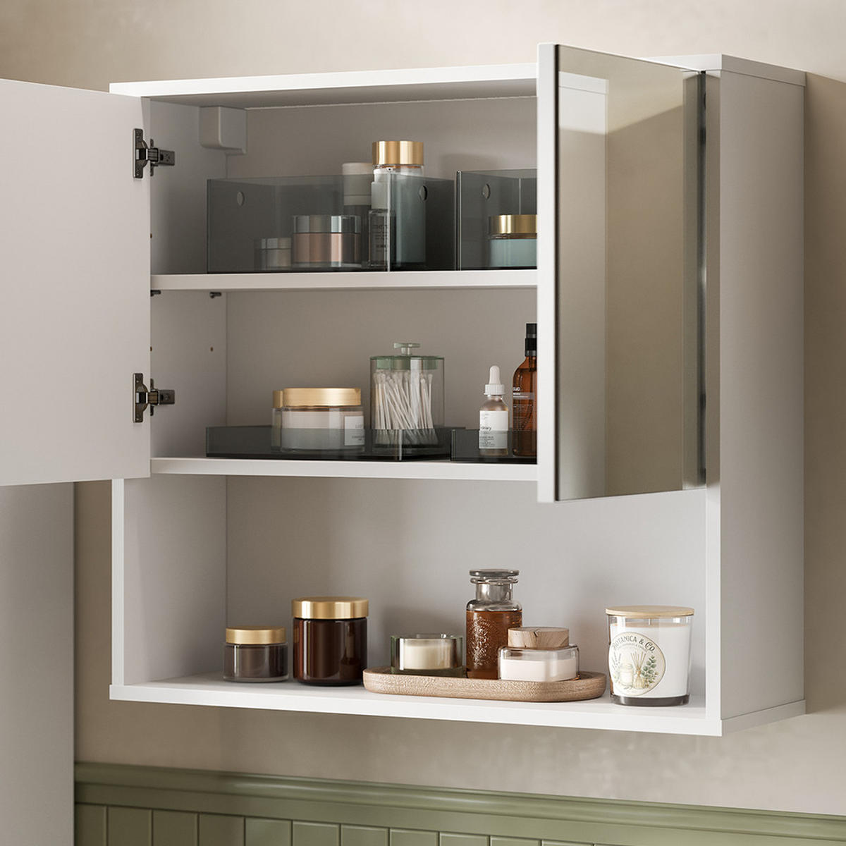 BADSPIEGELSCHRANK Eliza Weiß Riffel 70 x 65 cm - Weiß, Holzwerkstoff (70/65/22cm) - Vicco