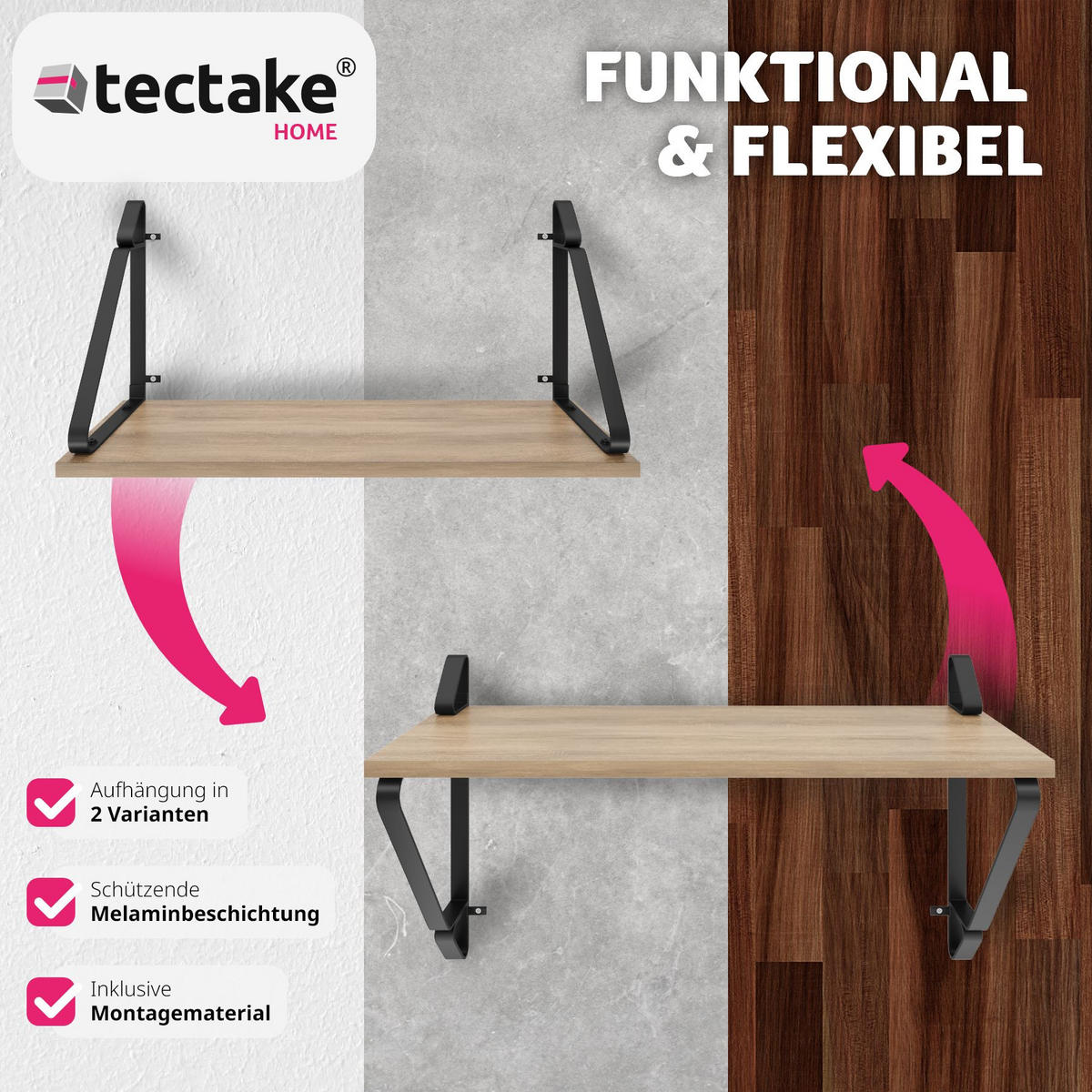 WANDREGAL 2er Set Irvine,60 x 20 x 33,5 cm, Industrial Holz hell, Eiche Sonoma - Naturfarben, Holzwerkstoff (20/33.5/60cm) - tectake