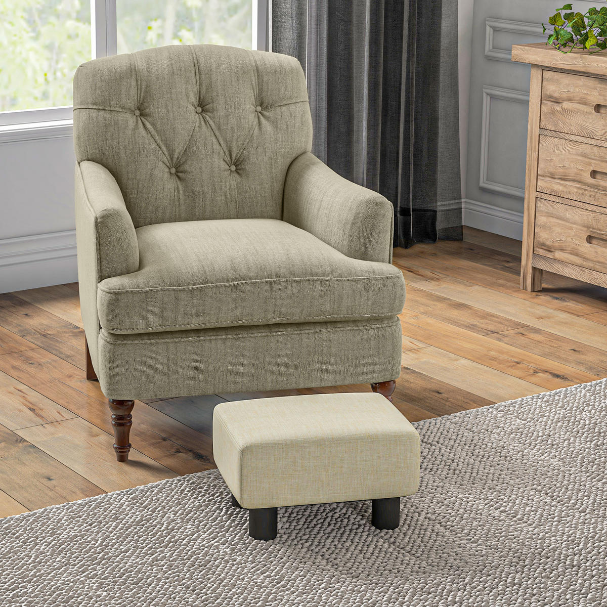POUF DE-16425 gepolstert mit Leinenbezug Beige - Beige, Textil (30/24/40cm) - ComfortXL