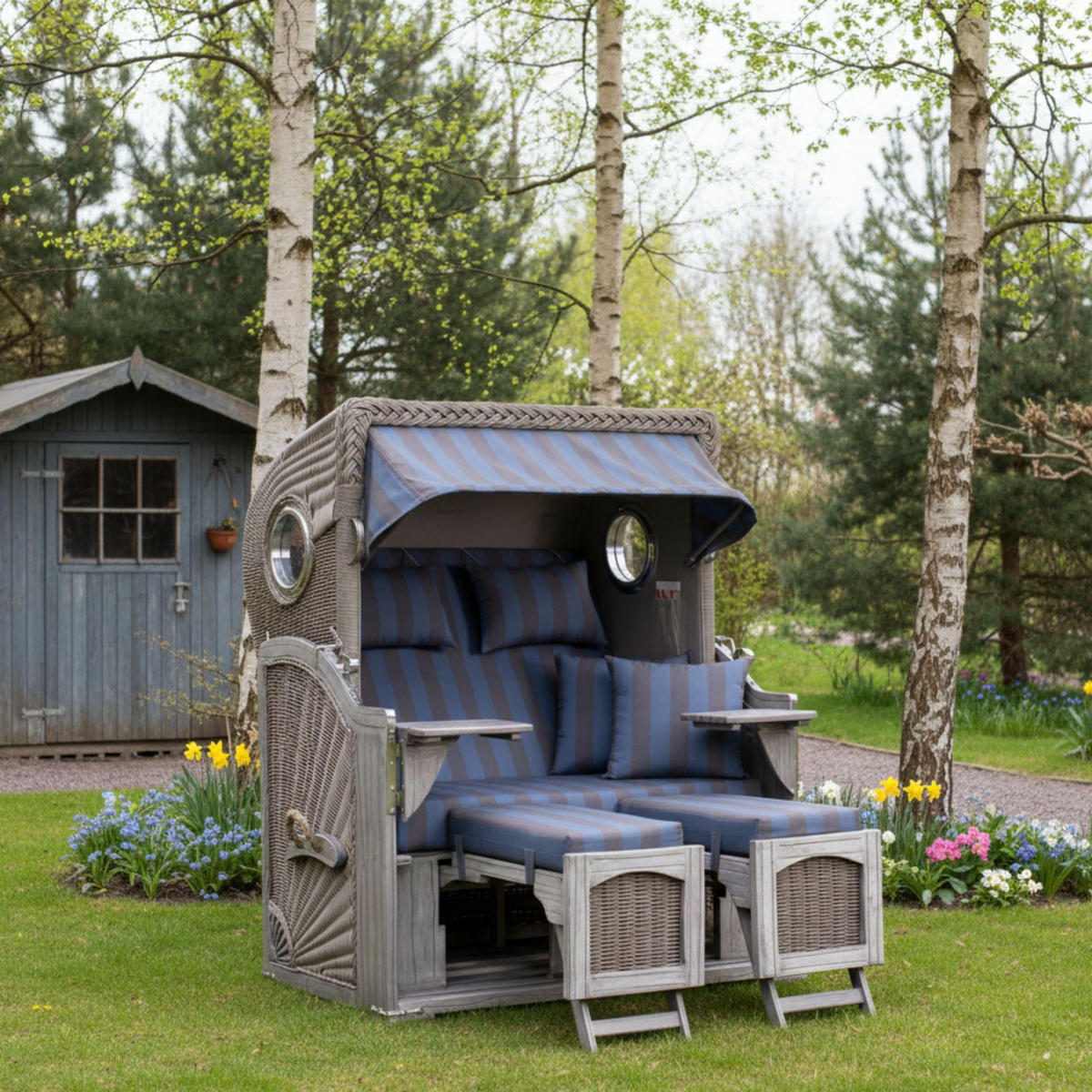 STRANDKORB Düne Koboo Grau Bullaugen - Blaugrau/Braun, Metall (125/170/80cm) - Mr. Deko