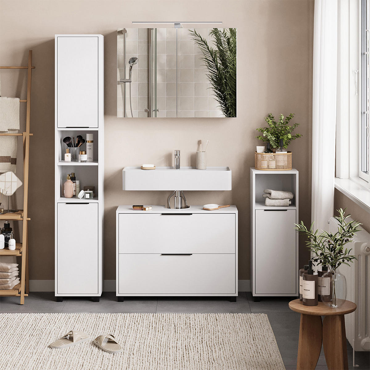 BADMÖBEL-SET Alina Weiß 4 Teile - Weiß, Holzwerkstoff (80/60/30cm) - Vicco