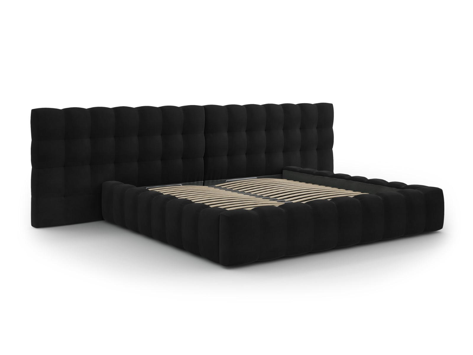 BETT mit Bettkasten und Doppelkopfteil Mamaia aus Samt schwarz 200x200cm - Schwarz, Textil (200/200cm) - Micadoni