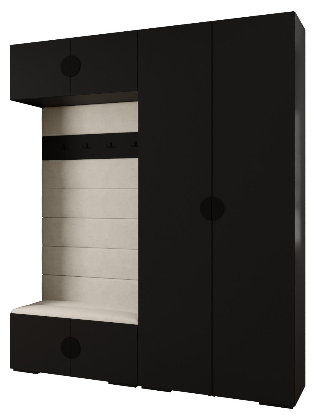 Abiks Möbel Garderoben-Set Schwarz, Beige, Schwarz 200x236.7x47 cm