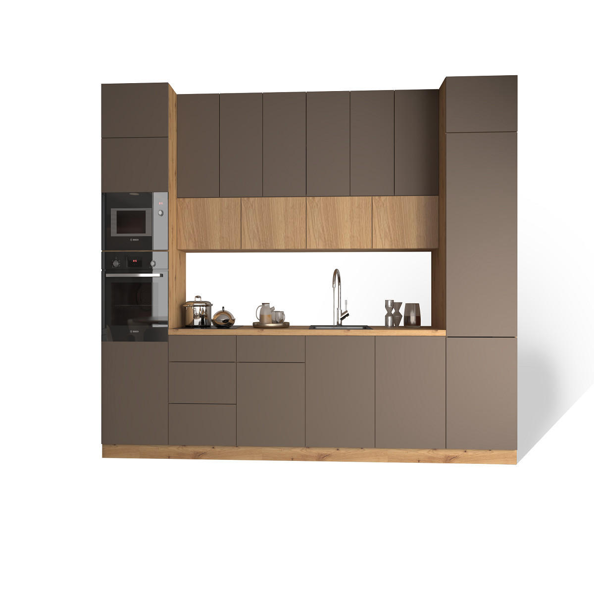 KÜCHENZEILE 360 - Langen KL3-M360 in Beige/Artisan Eiche - Beige/Schwarz, Holz (360/248/58cm)