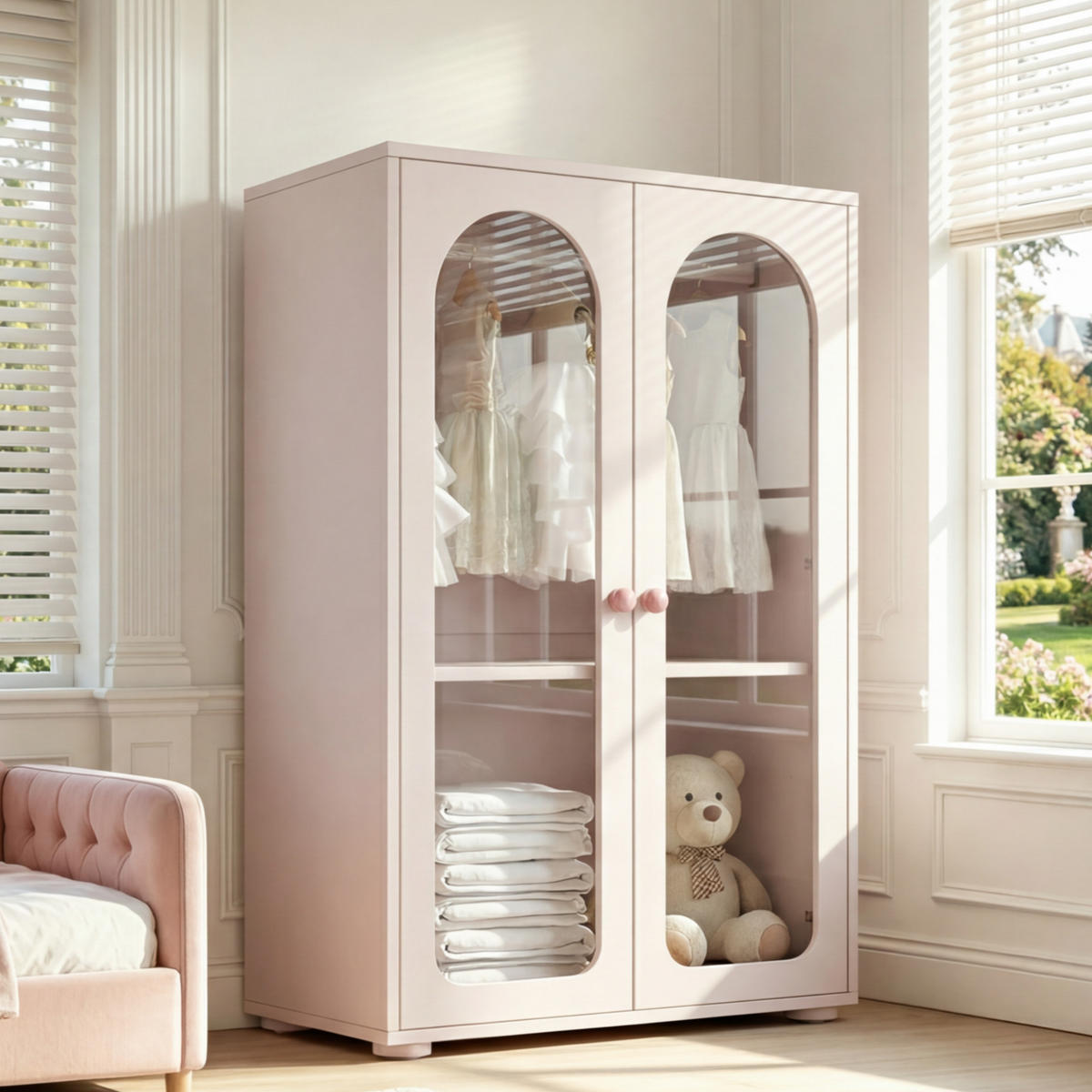 KINDERKLEIDERSCHRANK rosa 80×50×120cm - Hellrosa, Holz (56.49/11.51/92.99cm) - Raelunyi