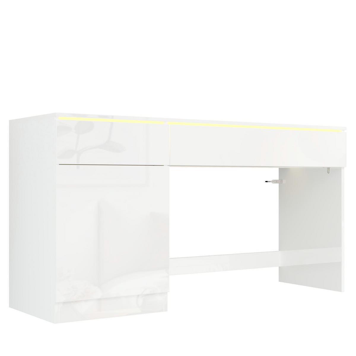 SCHREIBTISCH Weiß Hochglanz 120/50/78 cm mit LED-Beleuchtung und Schubladen - Weiß, Holzwerkstoff (50/120/78cm) - PANGIVO