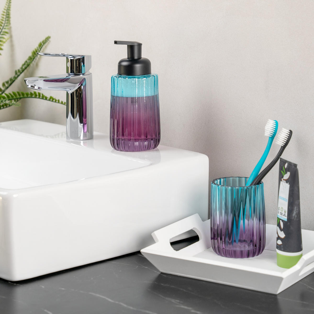 SEIFENSPENDER, blau - Multicolor, Glas (7.5/17/7.5cm) - bremermann