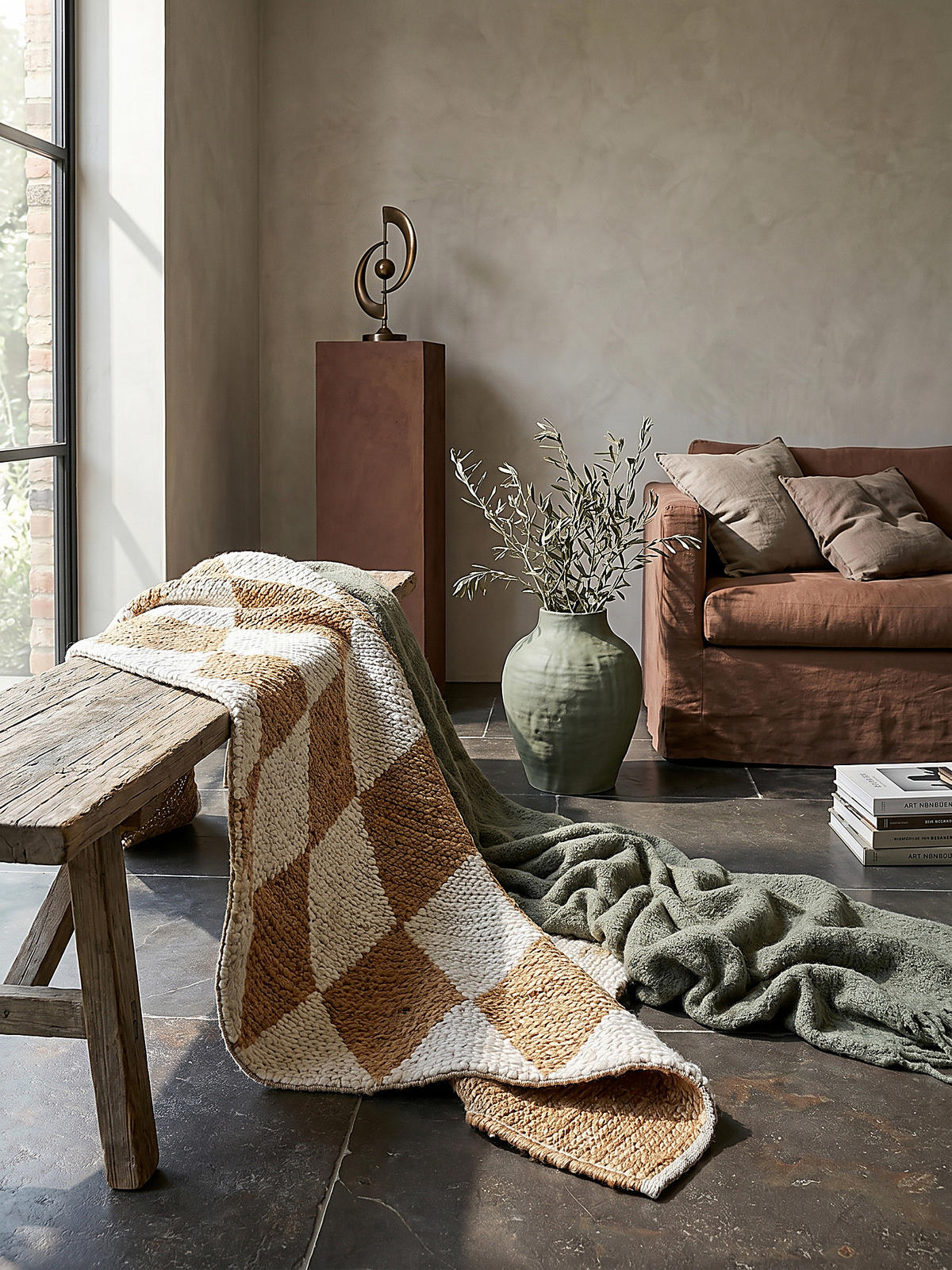JUTETEPPICH BAIN, mit Rautenmuster, Beige, 120 x 170 cm - Beige, Textil (120/170cm) - KADIMA DESIGN