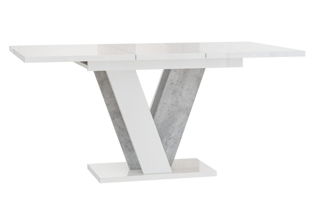 ESSTISCH Ausziehbar 120 - 160 cm Weiß Hochglanz und Betonoptik - Weiß Hochglanz/Grau, Holzwerkstoff (120/90/75cm) - PROSPERO