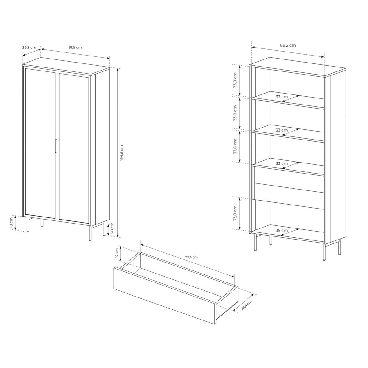 VITRINE Lumi mit LED Eiche Dunin 91 cm - Dunkelbraun/Schwarz, Holzwerkstoff/Metall (91.5/194.6/39.3cm) - Selsey