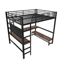 HOCHBETT 140/200 cm Schwarz mit Schreibtisch, mehrstöckiges Regal und LED-Lichtleiste - Schwarz, Metall (140/200cm) - Oxeza