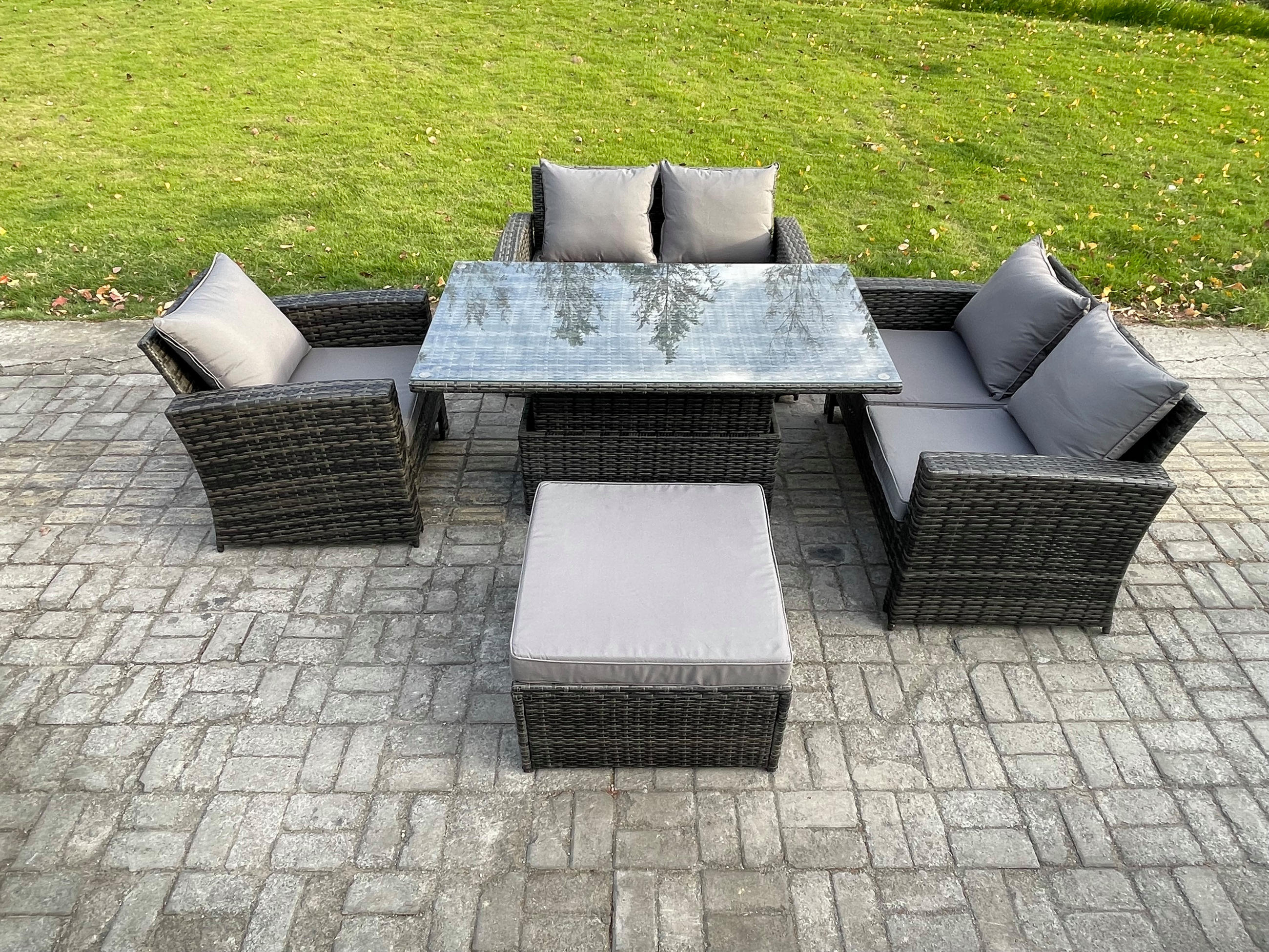 GARTENSOFA mit hoher Rückenlehne Polyrattan Dunkelgrau 6-Sitzer - Dunkelgrau, Metall - Fimous