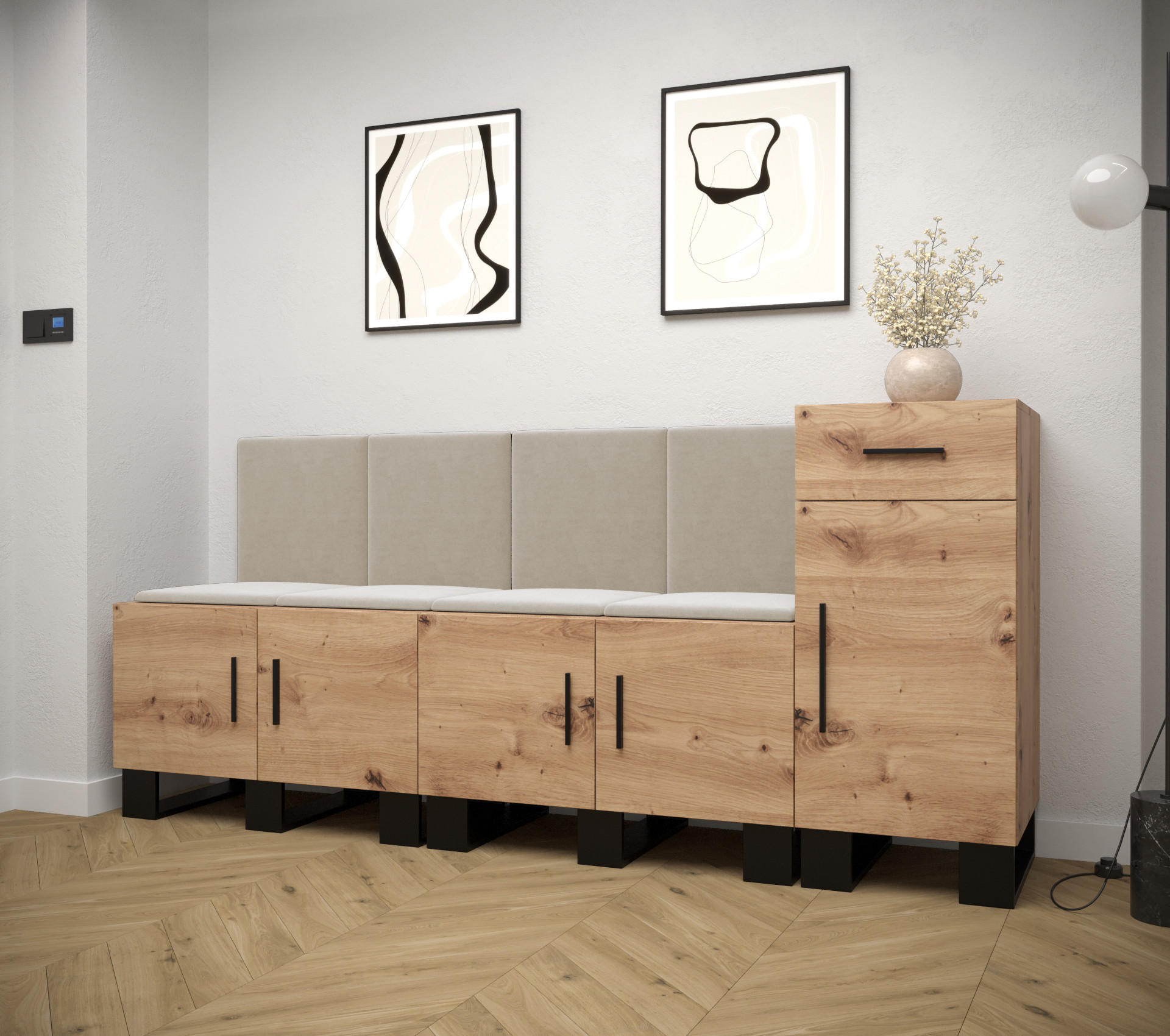 GARDEROBEN-SET 95/210/45,6 - Creme/Schwarz, Holz/Kunststoff (210/95/45.6cm) - Abiks Möbel