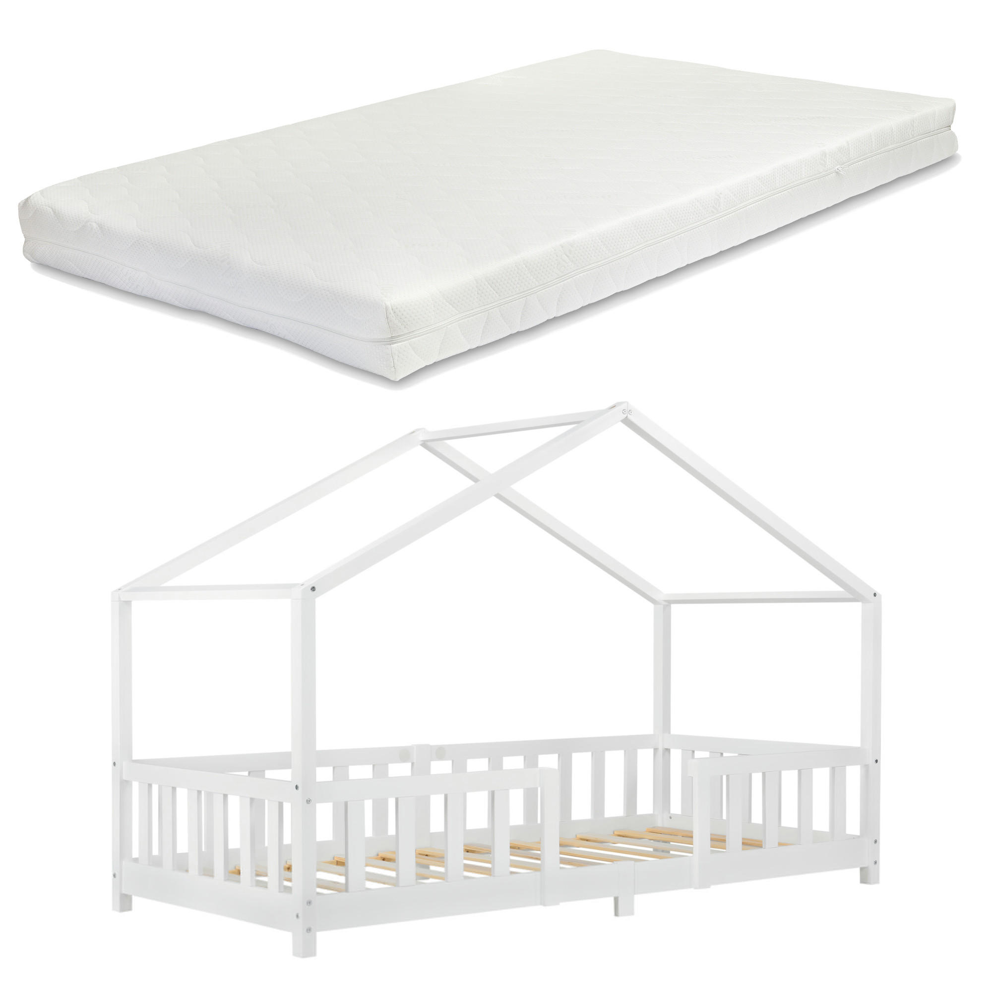 HAUSBETT Treviolo mit Matratze - Weiß, Holz/Textil (90/200cm) - [en.casa]