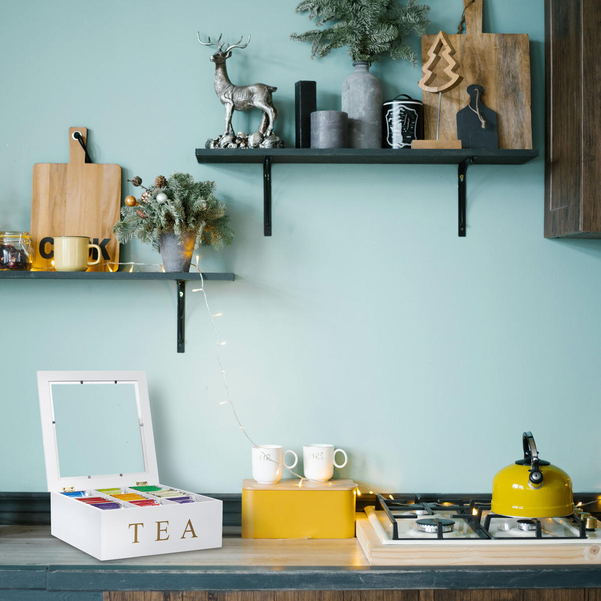 TEEBOX - Weiß, Holz/Kunststoff (23.5/9/23.5cm) - Relaxdays