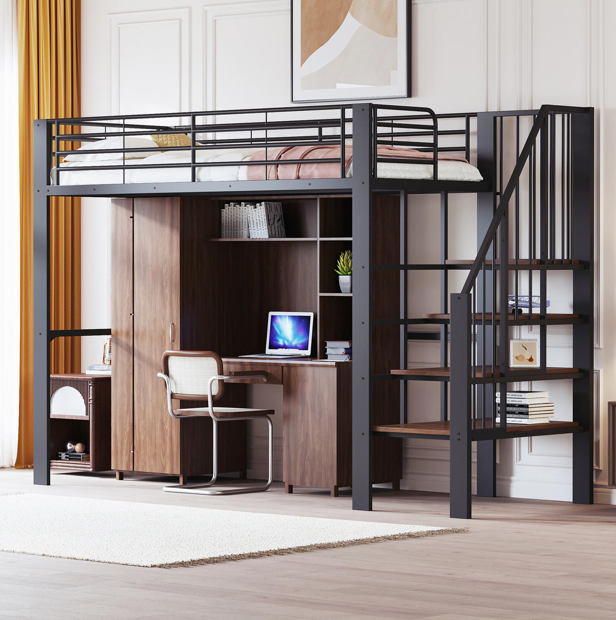 HOCHBETT 90/200 cm aus Metall mit Treppe und Stauraum in Schwarz - Schwarz, Metall (90/200cm) - Flora Grace