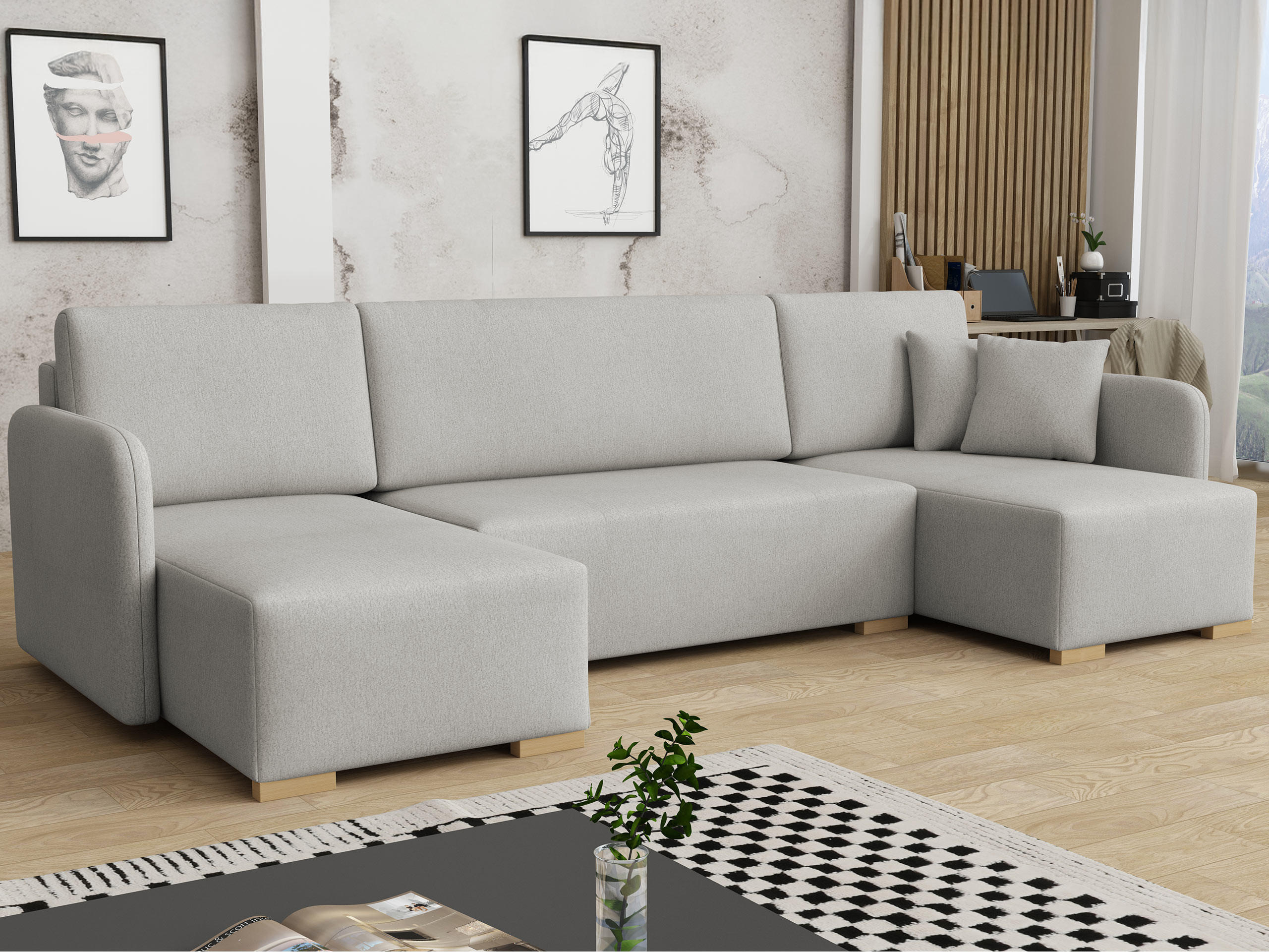 WOHNLANDSCHAFT Como U - Naturfarben/Grau, Holz/Textil (292/85/140cm) - MIRJAN24