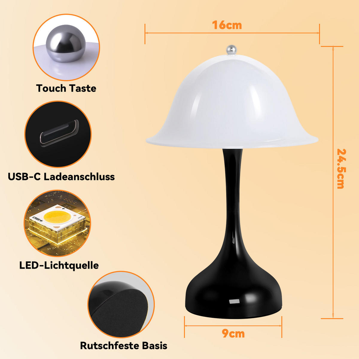 LED-TISCHLEUCHTE BRÜHL Ⅲ 25/9/16 cm - Schwarz, Metall (25/9/16cm) - Nettlife