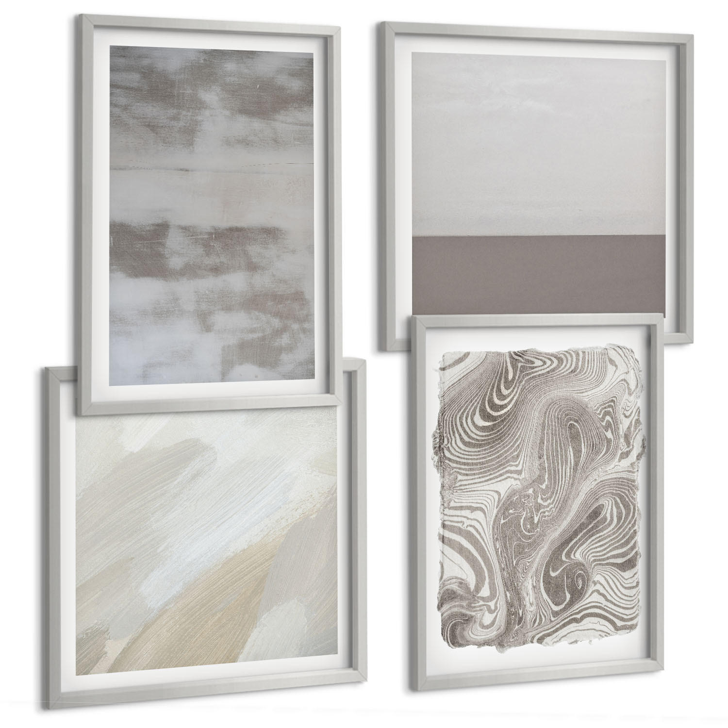 BILDER SET 4er Set - 50x50 cm & 40x60 cm Silberner Rahmen - Industriedesignstrukturen - Silberfarben, Kunststoff (50/50cm) - TULUP