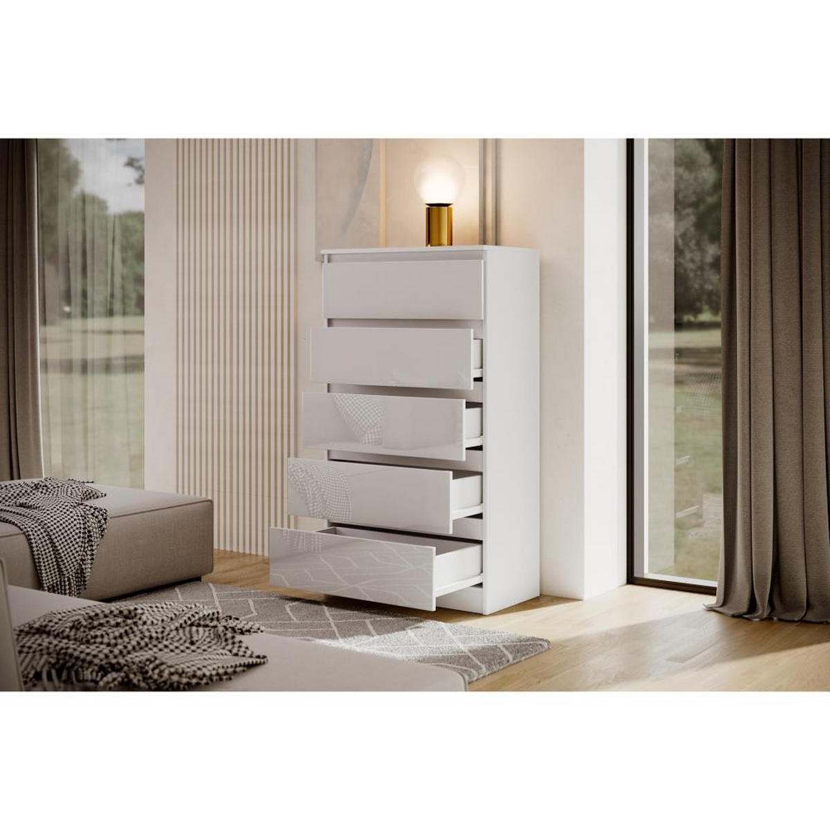 KOMMODE Lemon 70 cm mit fünf Schubladen weißglanz - Weiß Hochglanz, Holzwerkstoff (70/124.5/39cm) - Beautysofa