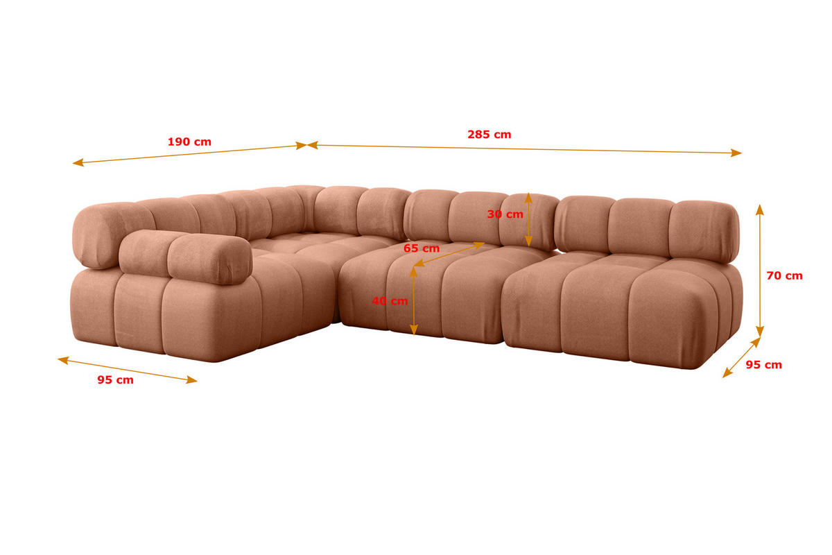 ECKSOFA modulares Sofa Mende-L2 - 285x190x70 cm Apricot Velours - Koralle, Holzwerkstoff/Textil (285/190cm) - ALTDECOR