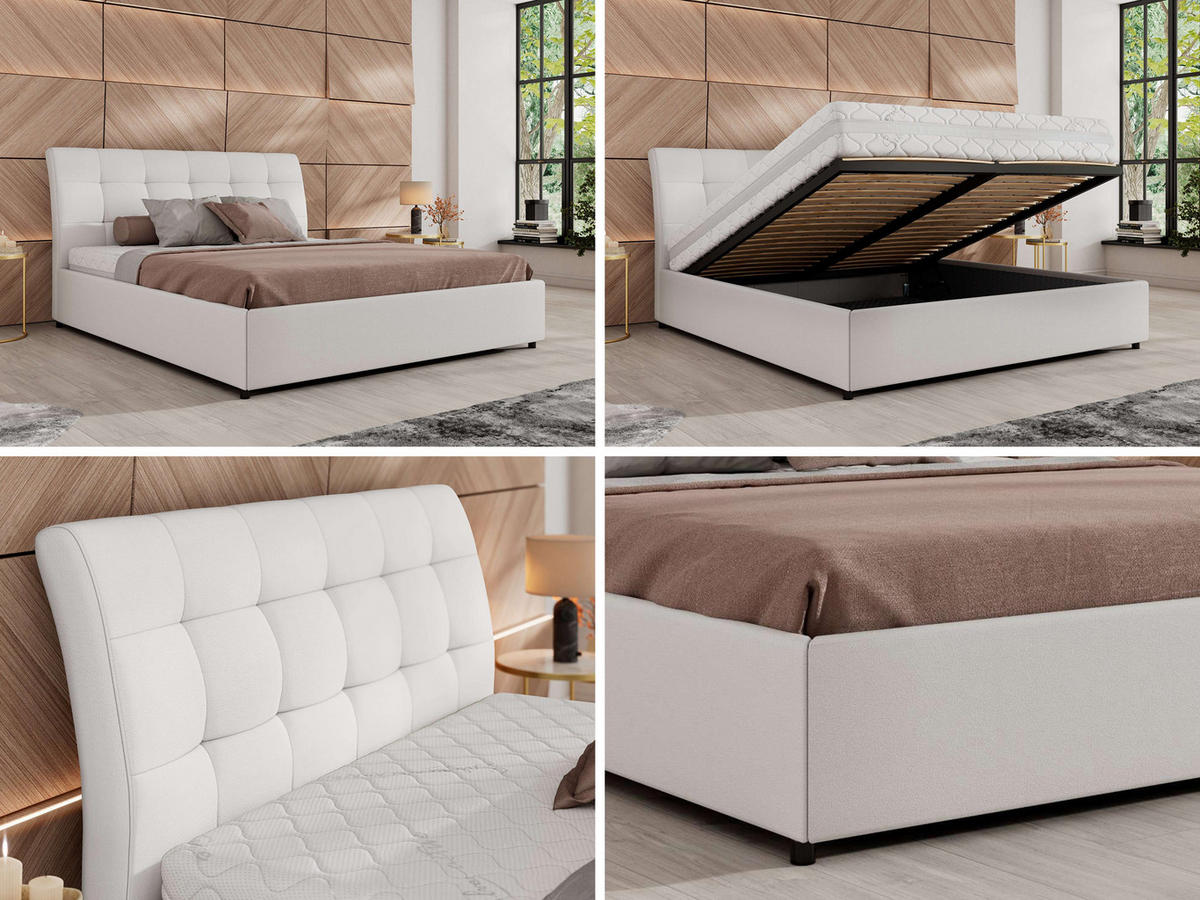 POLSTERBETT GALA CLASSIC 140/200 - Weiß Kunstleder - Schaum-Matratze - Weiß, Textil (140/200cm) - MKS