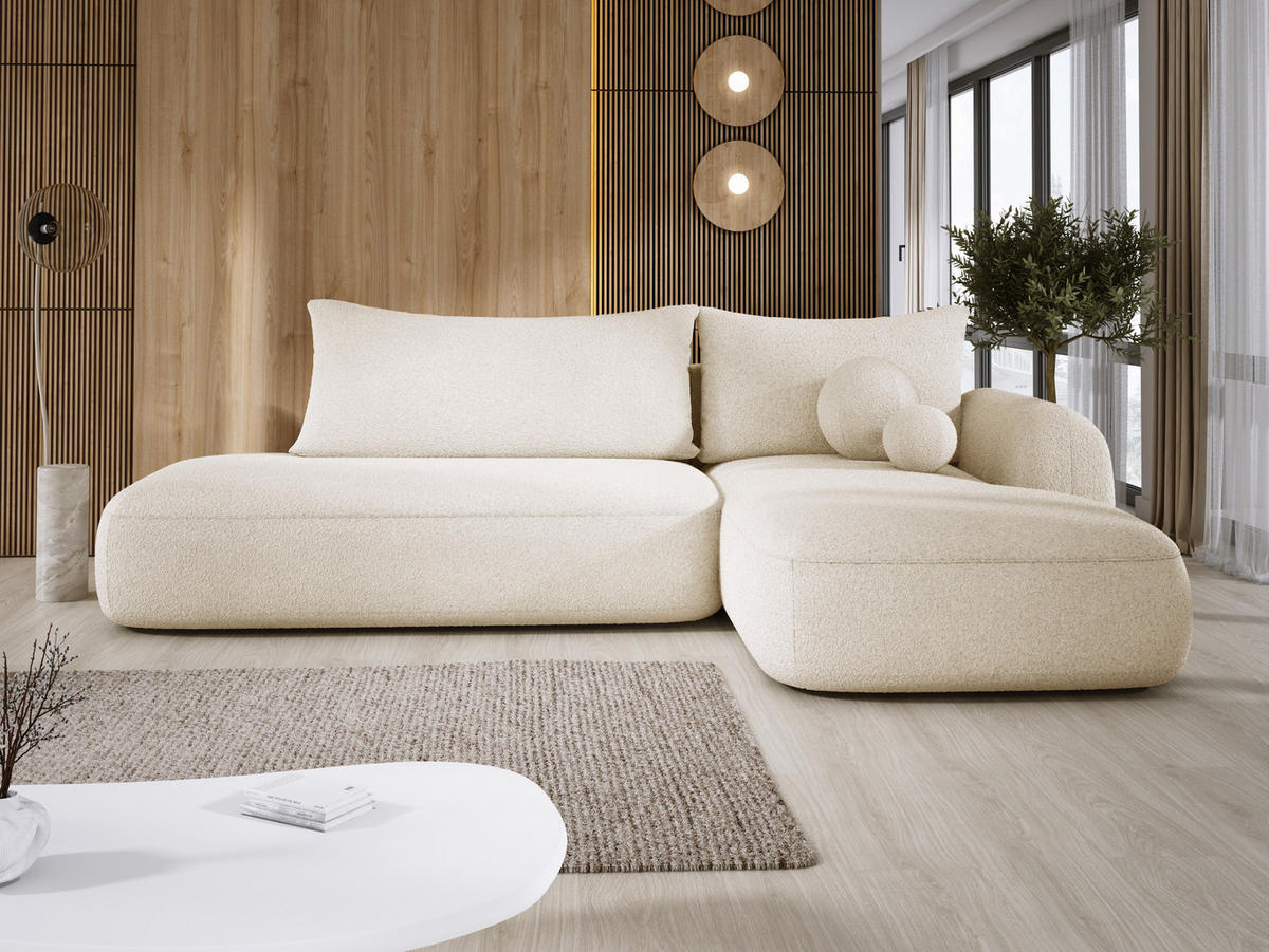 ECKSOFA BABU mit Schlaffunktion, Moderne Polsterecke für Wohnzimmer, funktionales Schlafsofa im Stoff NOW OR NEVER, 300x105x60cm rechte, beige​ - Beige, Holz/Textil (300/190cm) - DomoHome
