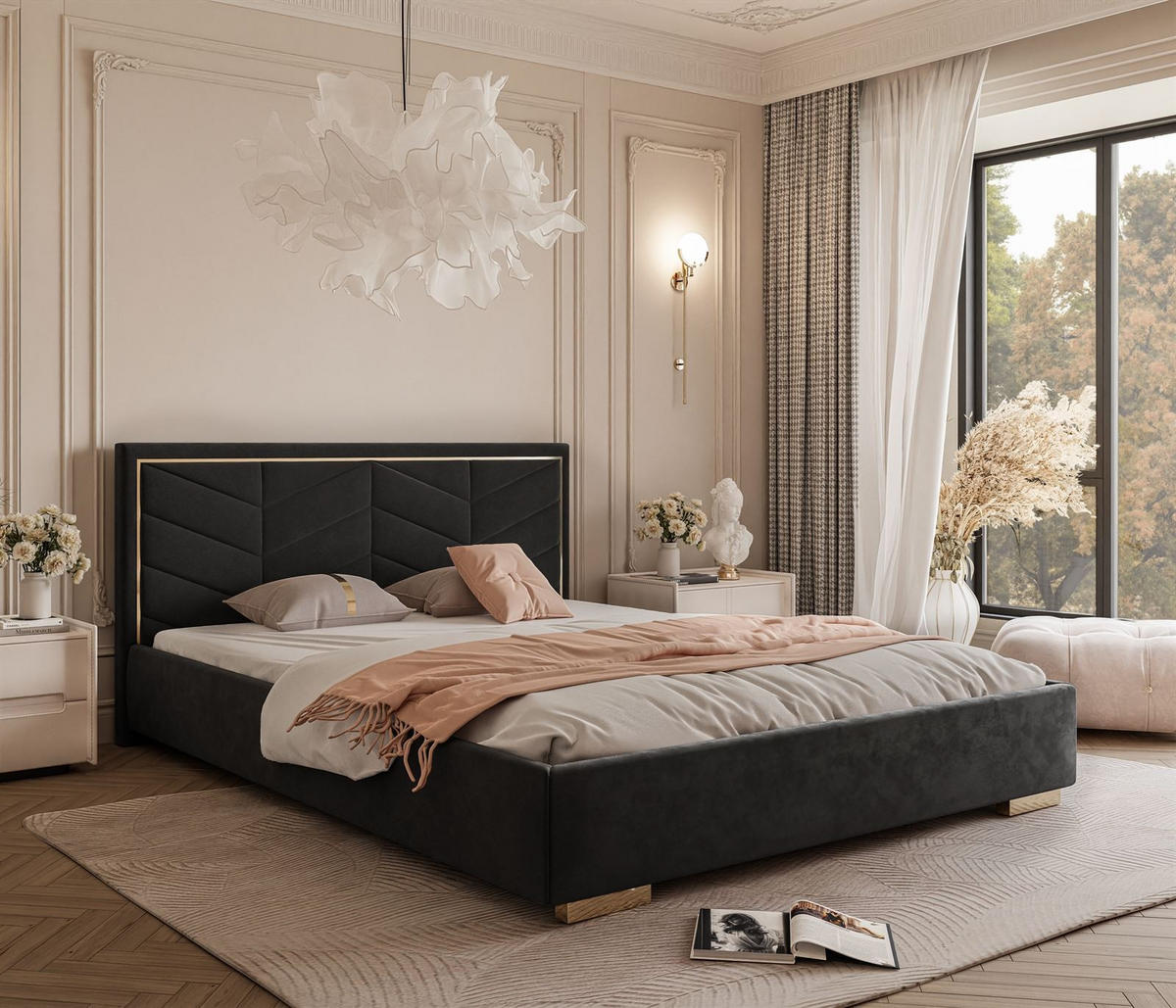 POLSTERBETT AURORA 140x200 mit Bettkasten Jasmine 100 - Schwarz, Textil (140/200cm) - Lookway