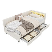 DAYBETT 90x200 cm LED USB Schubladen beige - Beige, Textil (90/200cm) - LEBENLANG