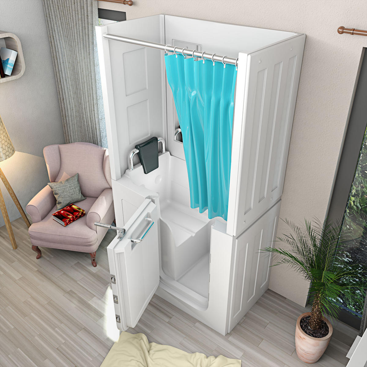 SENIORENDUSCHE S08D-B-L Weiß - Weiß, Glas/Kunststoff (110/68/205cm) - AcquaVapore by Sandra Jentho