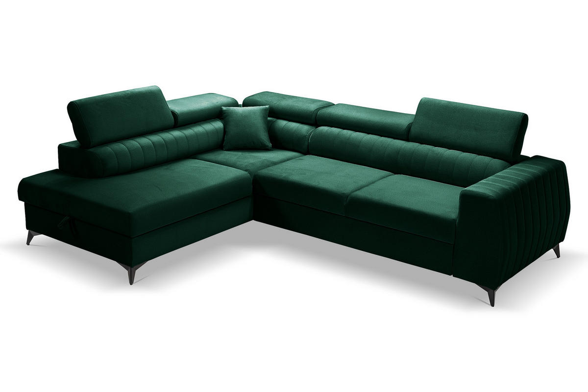 ECKSOFA PIERO L Links mit Schlaffunktion 195x125 Velours Dunkelgrün - Dunkelgrün/Schwarz, Holz/Textil (268/203cm) - Muffo