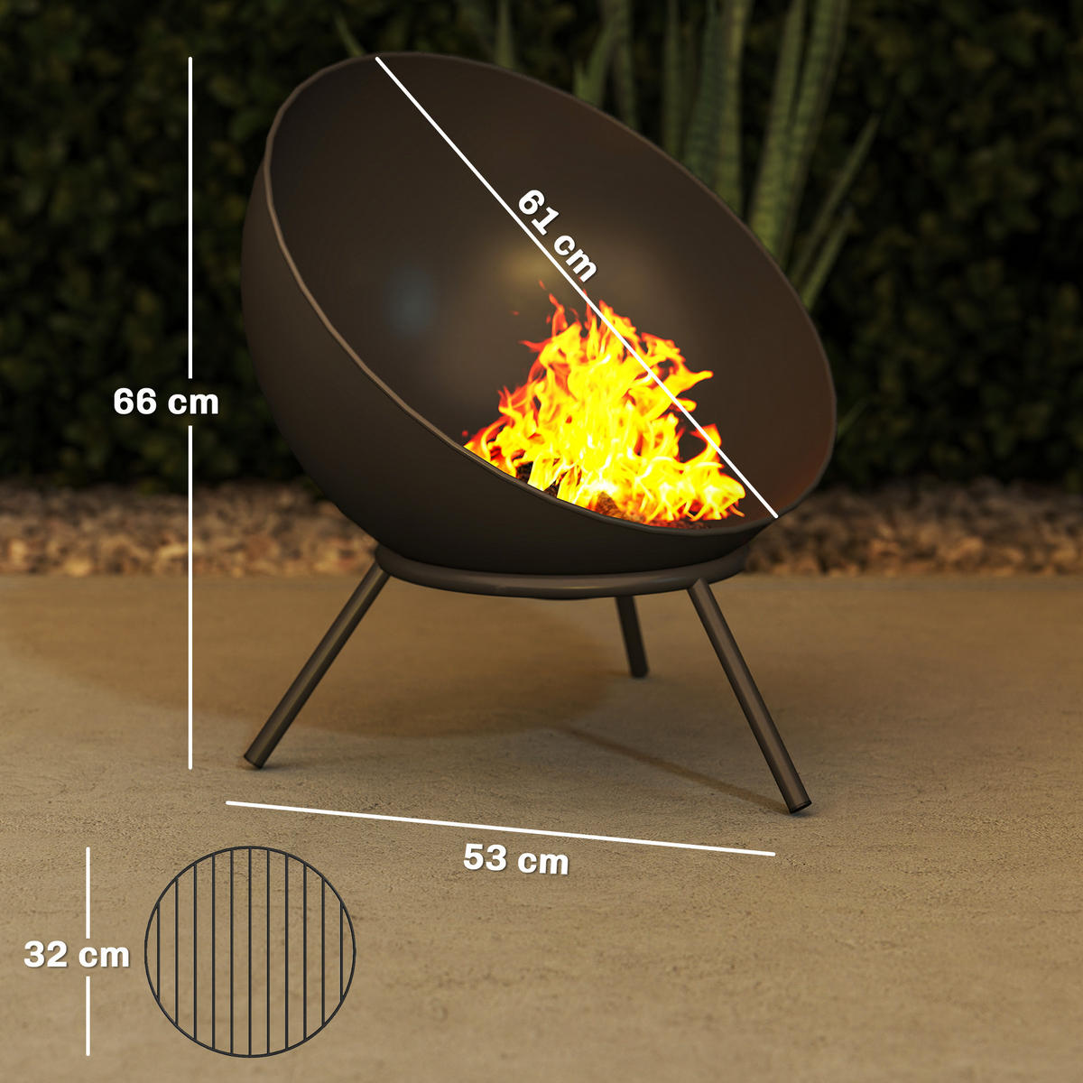 FEUERSTELLE mit Schürhaken Metall Schwarz - Schwarz, Metall (53/66/60cm) - Outsunny