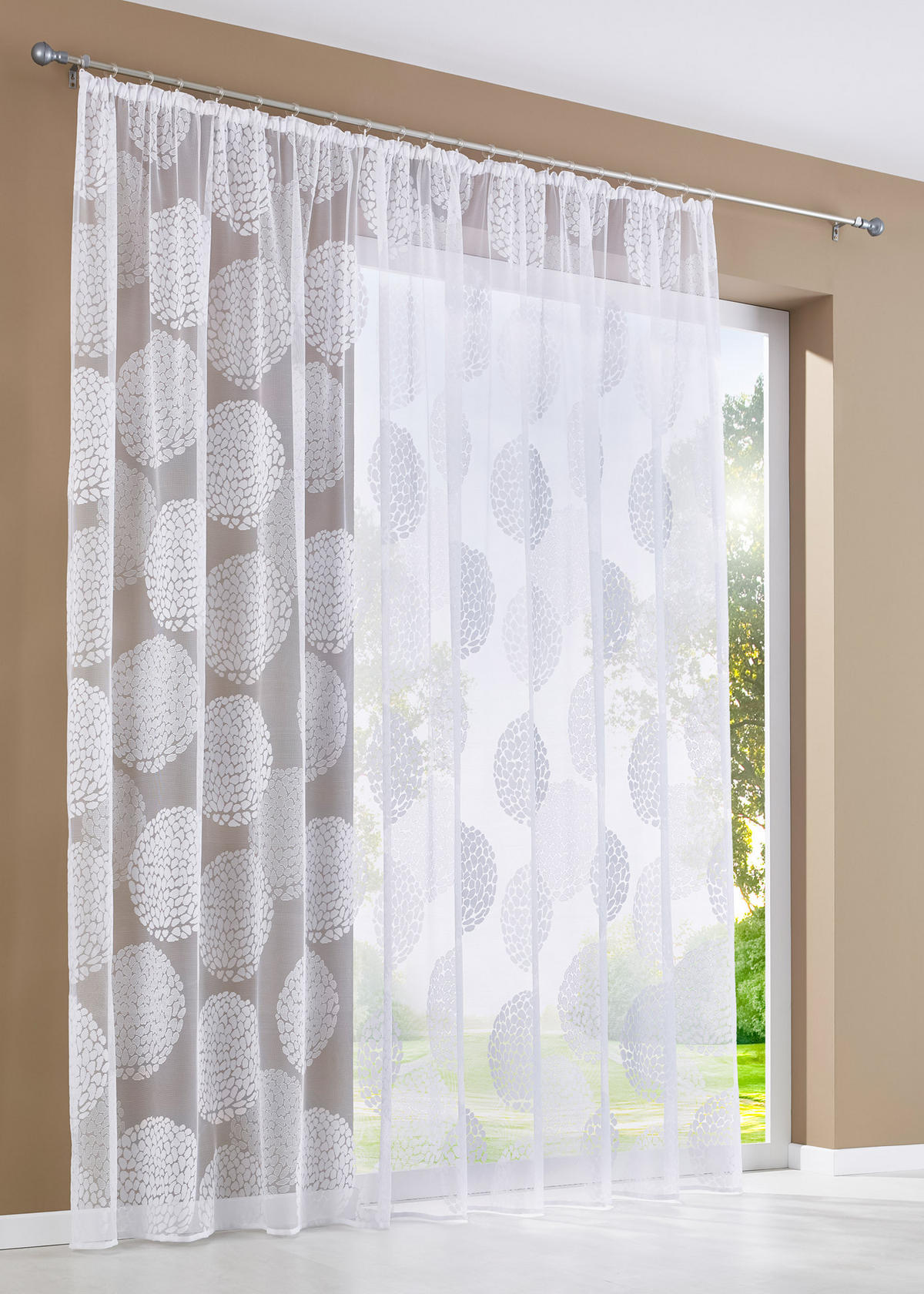 SCHLAUFENGARDINE KREISMUSTER HxB 225x300 cm - Weiß, Textil (300/225cm) - Gardinenbox
