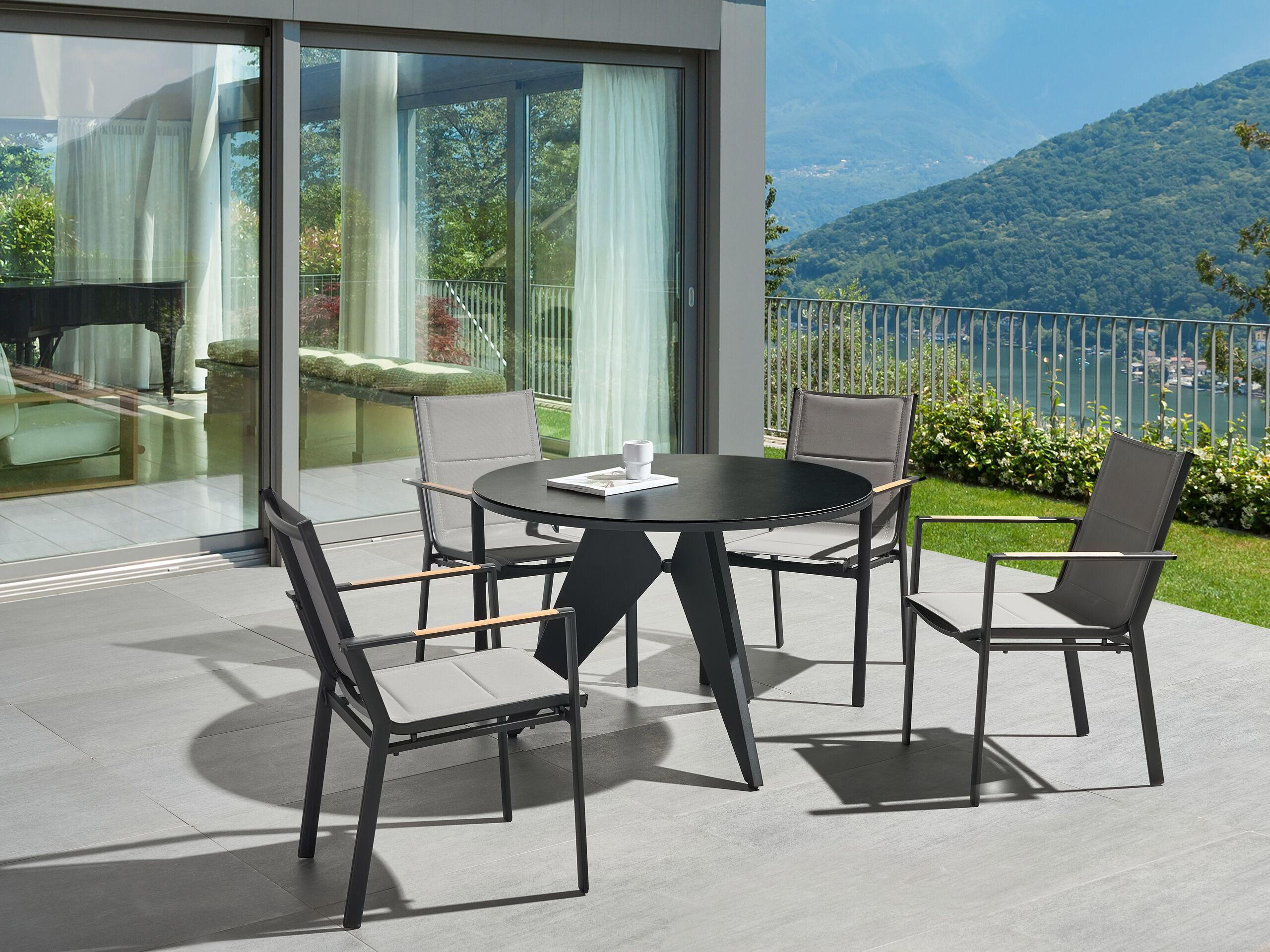 GARTENSTUHL 4er-Set Aluminium schwarz Busseto - Schwarz, Metall (56/90/64cm) - Beliani