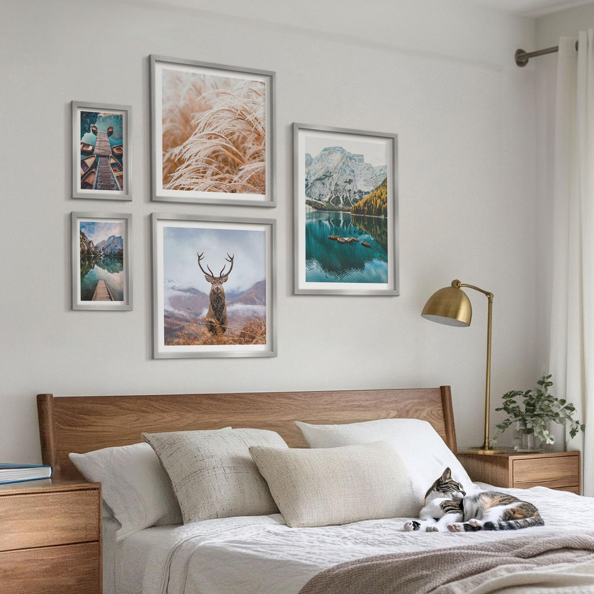 WANDBILDER 5er Set - 50x50 cm & 20x30 cm & 40x60 cm Silberner Rahmen - Architektur der Kanäle von Venedig - Silberfarben, Kunststoff (40/60cm) - ArtPrintCave