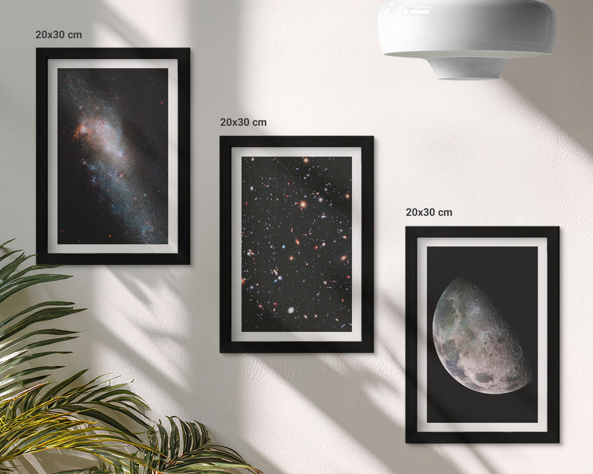 WANDBILDER 3er-Set - 20x30 cm Schwarzer Rahmen - Weltraum Galaxien Sterne Mond - Schwarz, Kunststoff (20/30cm) - ArtPrintCave