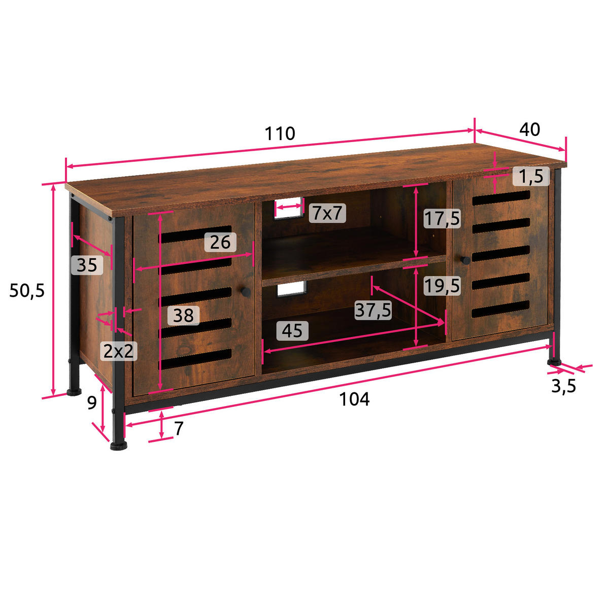 TV-BOARD Carlow,110 x 41,5 x 50,5 cm,Industrial Holz dunkel, rustikal - Rostfarben, Holzwerkstoff (41.5/50.5/110cm) - tectake