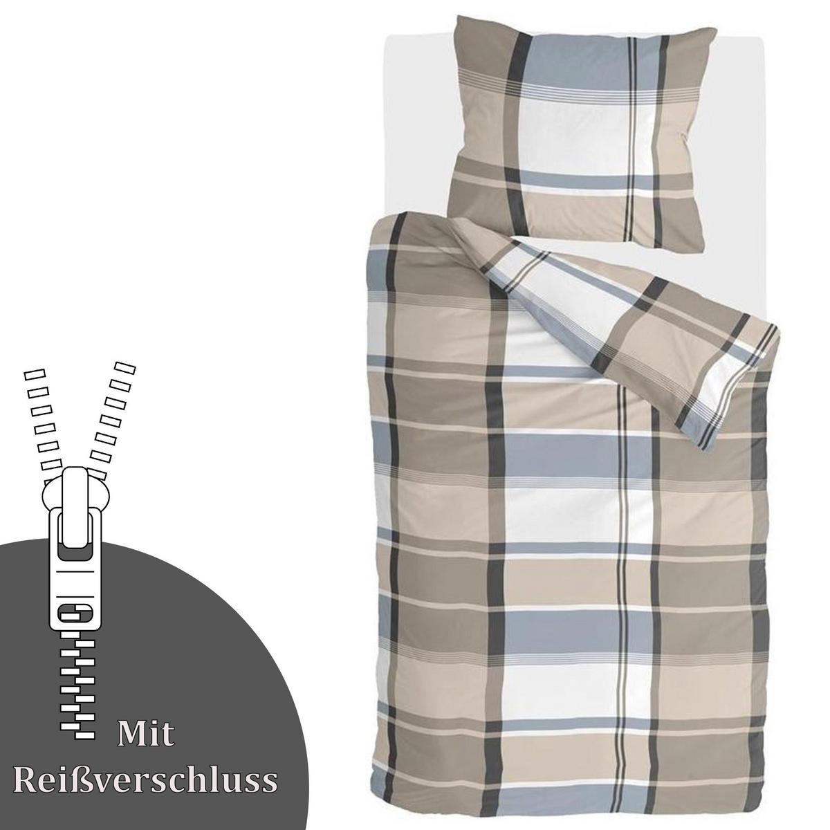 BETTWÄSCHE Byrklund 2-teilig 135x200/80x80cm Big Squares Zand - Sandfarben, Naturmaterialien (135/200cm)