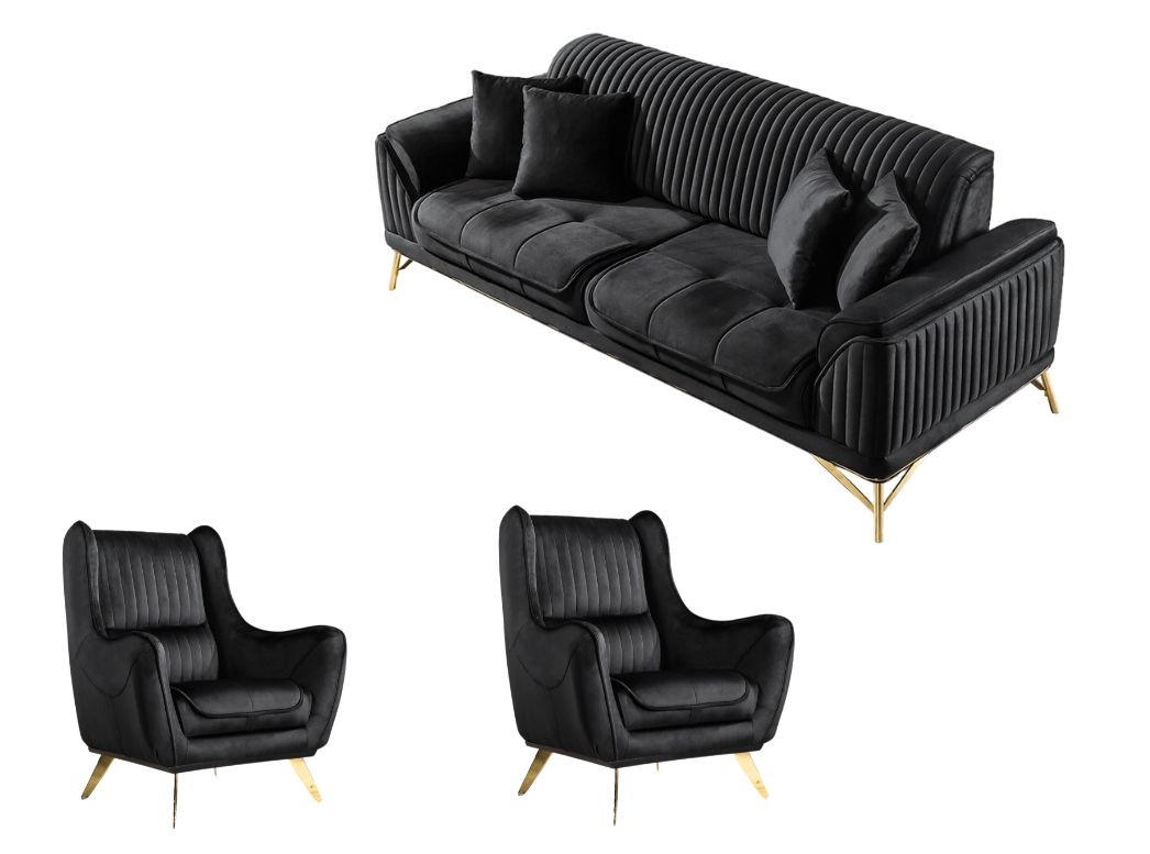 SITZGARNITUR Bond Grau Stellvariante:3+1+1 - Schwarz, Holz (227/85/100cm) - Villa Möbel