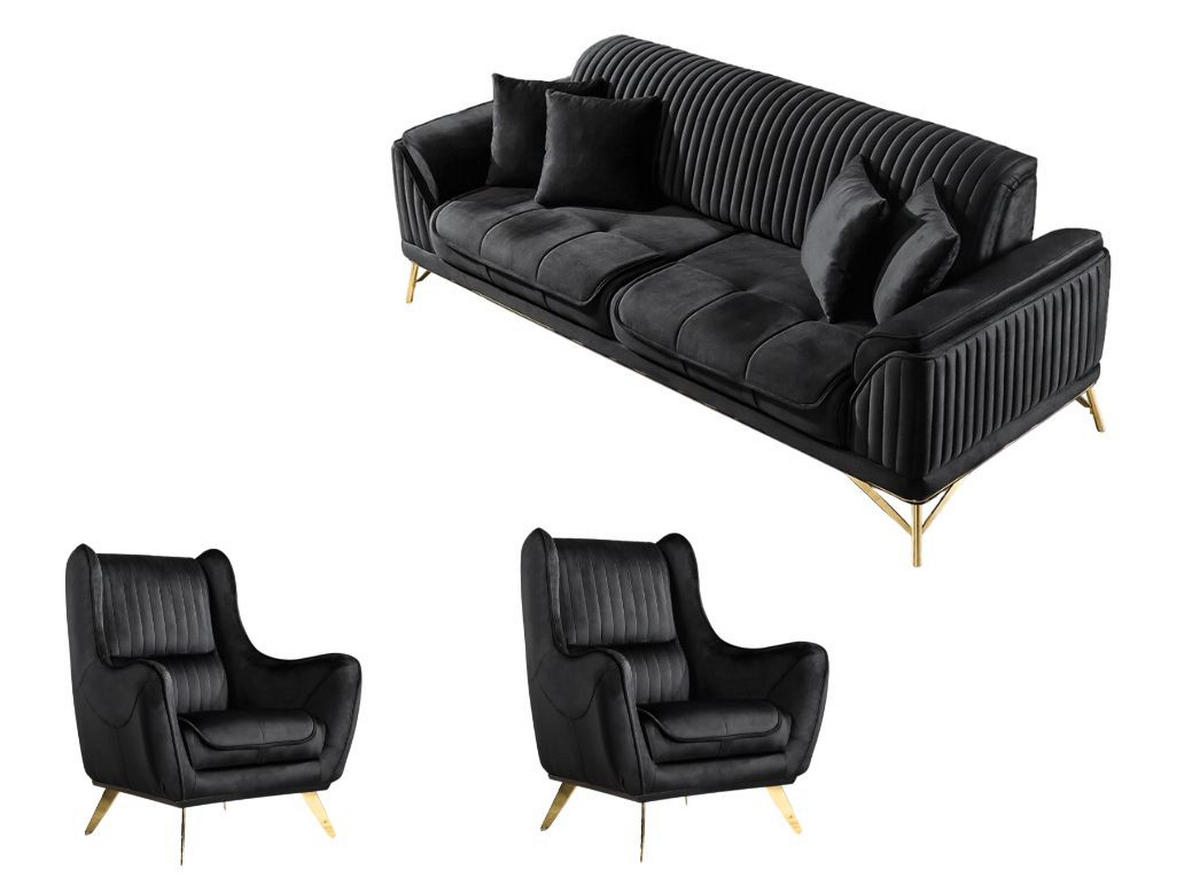 SITZGARNITUR Bond Grau Stellvariante:3+1+1 - Schwarz, Holz (227/85/100cm) - Villa Möbel