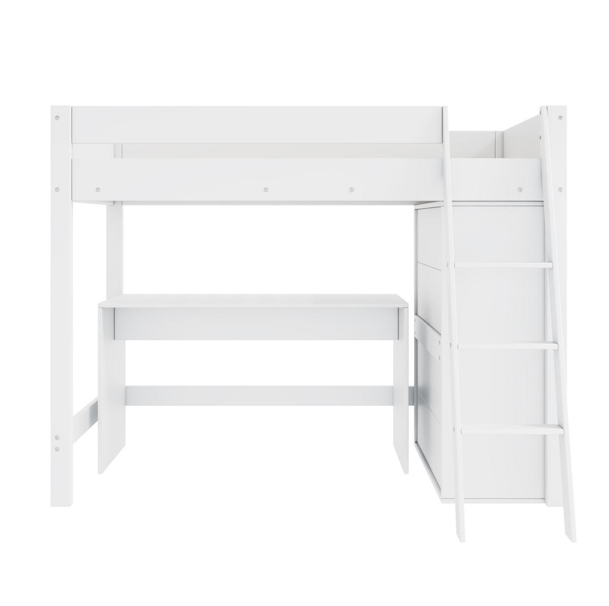 HOCHBETT 90/200 cm in Weiß mit Schreibtisch und Kleiderschrank - Weiß, Holzwerkstoff (90/200cm) - Flora Grace